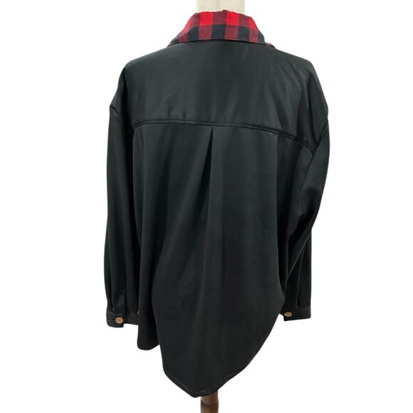 Muk Luks Black French Terry Shacket with Red Black Buffalo Check Details Size 2X - Picture 5 of 5